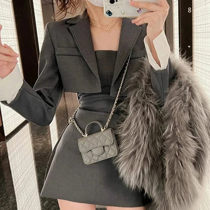 Kinky Cloth Blazer Coat + Strap Dress Set