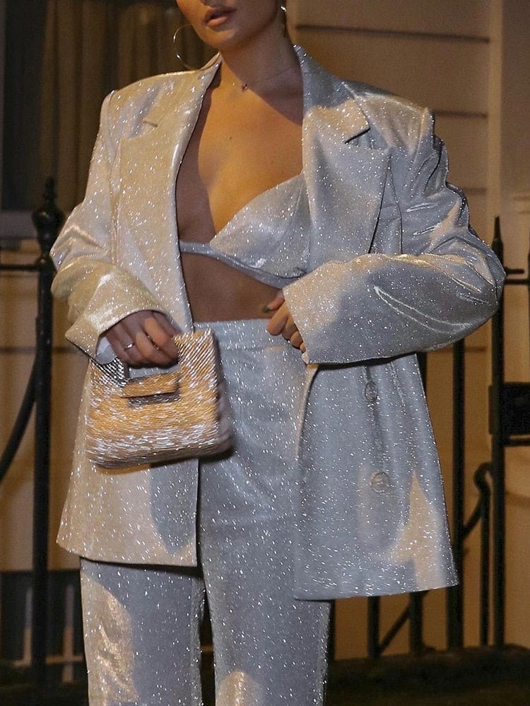 Kinky Cloth Blazer Glitter Suit Set