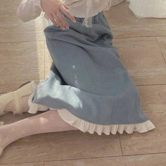 Kinky Cloth Blue Kawaii Lace Midi Skirt