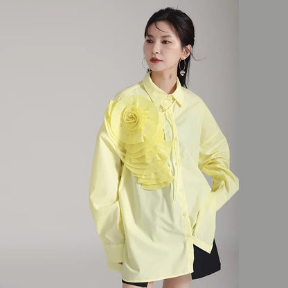 Kinky Cloth Yellow / S Blue Pleated Flower Oversized Blouse