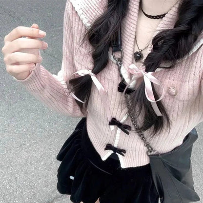 Kinky Cloth Bow Knitted Blouse