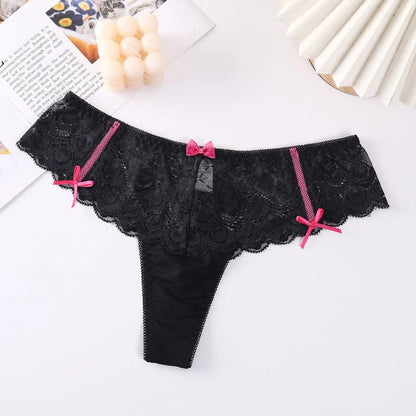 Kinky Cloth Black / S / 1pc Bow Lace Transparent Thong