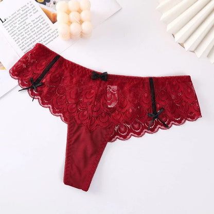 Kinky Cloth Burgundy / S / 1pc Bow Lace Transparent Thong