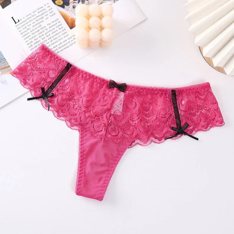 Kinky Cloth Pink / S / 1pc Bow Lace Transparent Thong