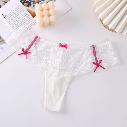 Kinky Cloth White / S / 1pc Bow Lace Transparent Thong