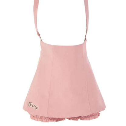 Kinky Cloth Bubble Sleeve Blouse＋Suspender Skirt