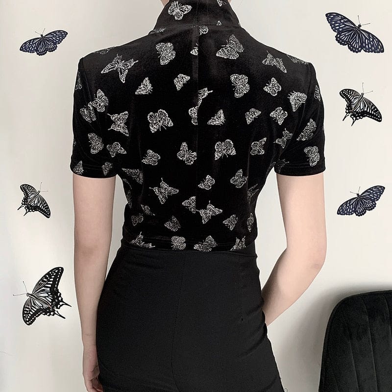 Kinky Cloth Butterfly Chinese Style Collar Top