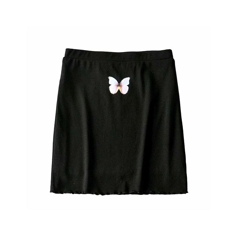 Kinky Cloth Black overskirt / 175/88A Butterfly Printed Cropped Hip T-shirt