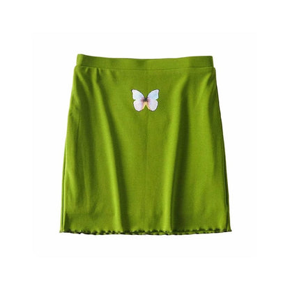 Kinky Cloth Green overskirt / 165/80A Butterfly Printed Cropped Hip T-shirt