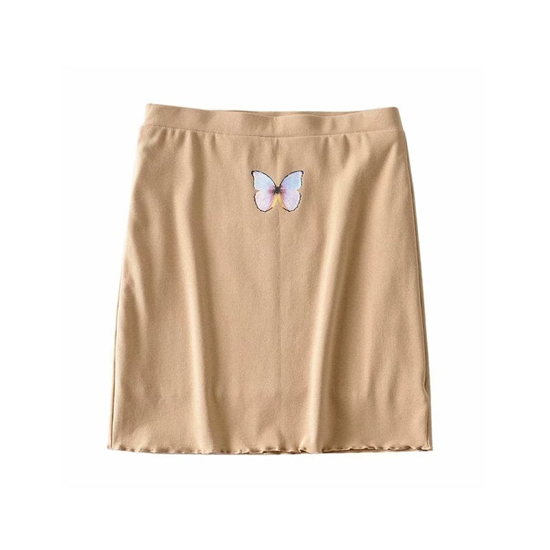 Kinky Cloth Khaki overskirt / 165/80A Butterfly Printed Cropped Hip T-shirt