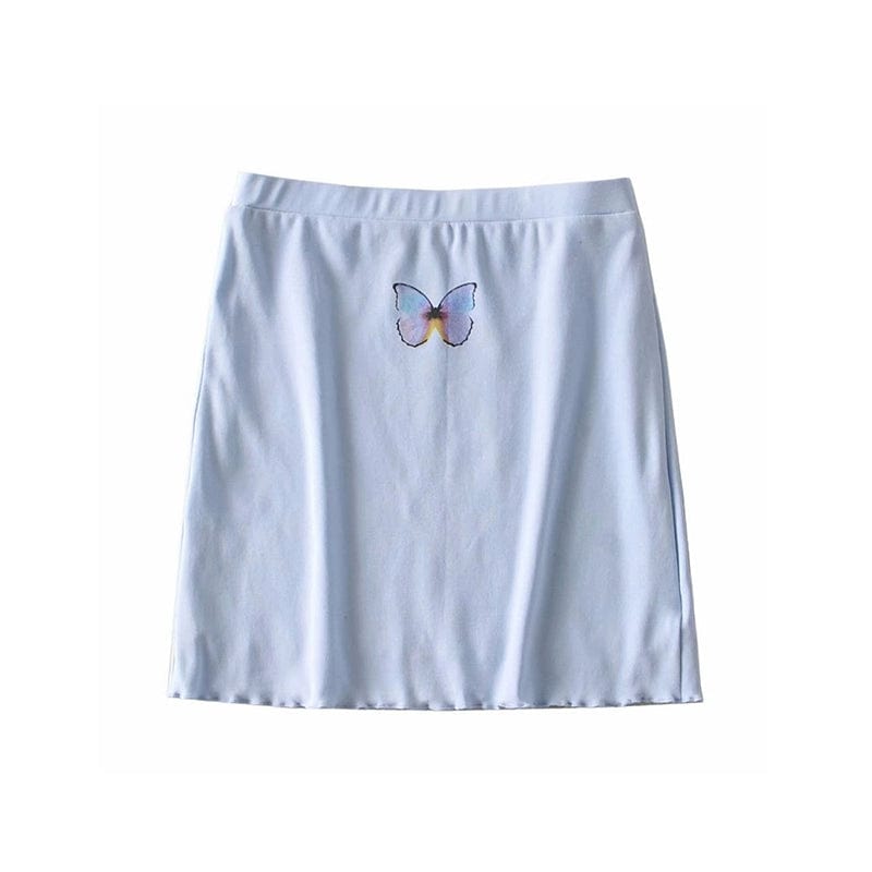 Kinky Cloth Light blue overskirt / 165/80A Butterfly Printed Cropped Hip T-shirt