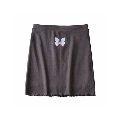 Kinky Cloth Gray overskirt / 165/80A Butterfly Printed Sexy Tight Cropped Hip T-shirt