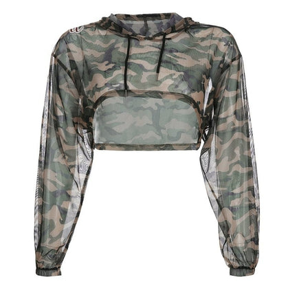 Kinky Cloth Camouflage / S Camouflage Hooded Crop Top