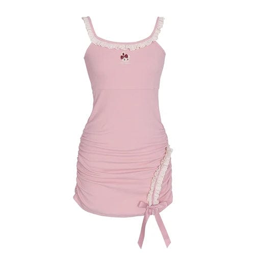 Kinky Cloth Only Pink Dress / S Cardigan + Ruched Mini Lace Dress