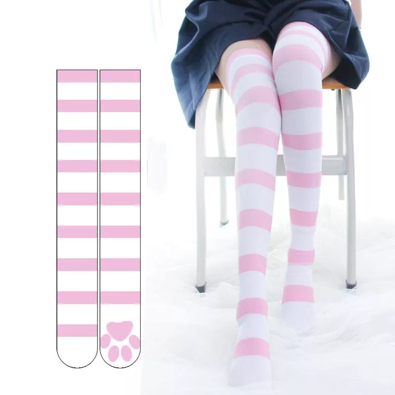 Kinky Cloth Cat Paw Striped Socks