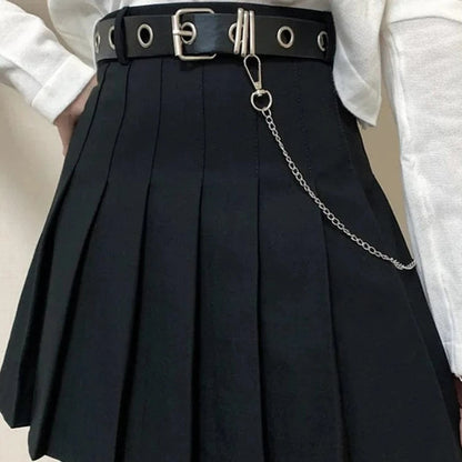 Kinky Cloth Black (no pockets) / S Chain Waist Belt Pleated Skirt