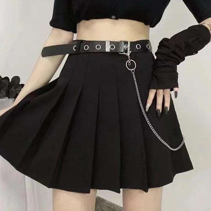 Kinky Cloth Chain Waist Belt Pleated Skirt