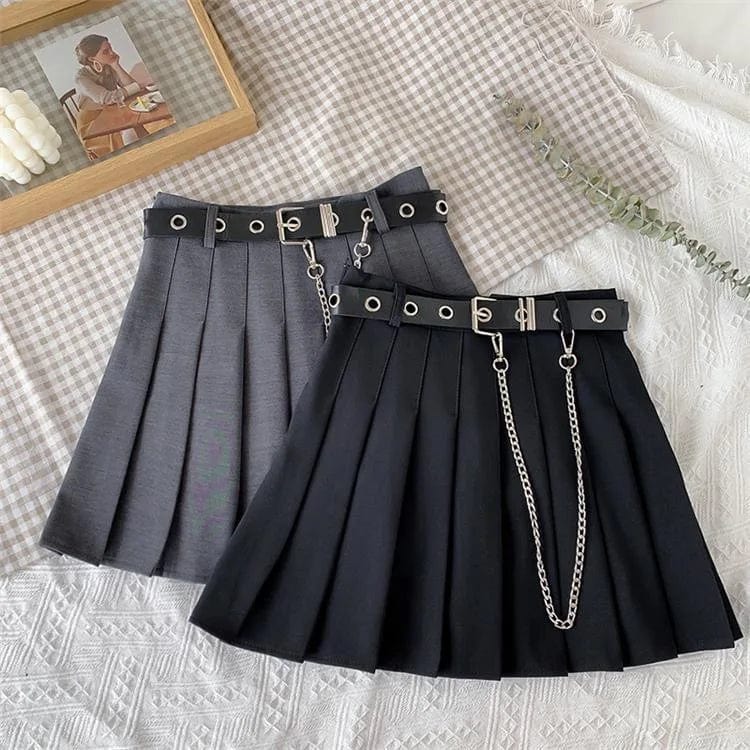 Kinky Cloth Chain Waist Belt Pleated Skirt