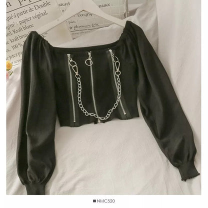 Kinky Cloth Black / One Size Chains Dark Gothic Zipped Tops