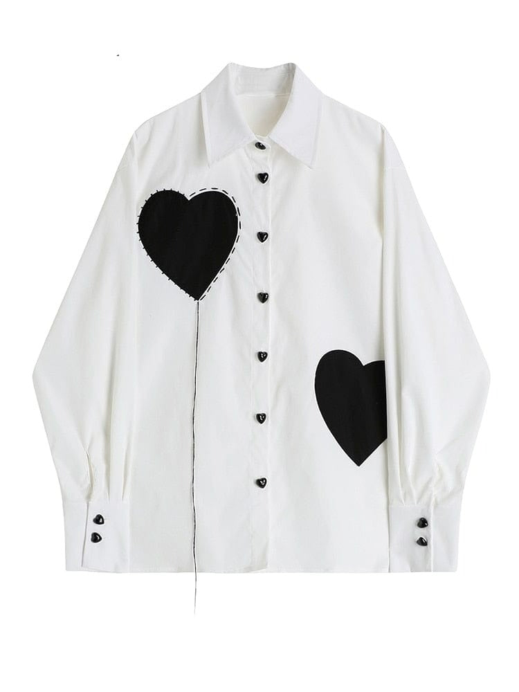 Kinky Cloth Collared Heart Patterned Oversized Shirt