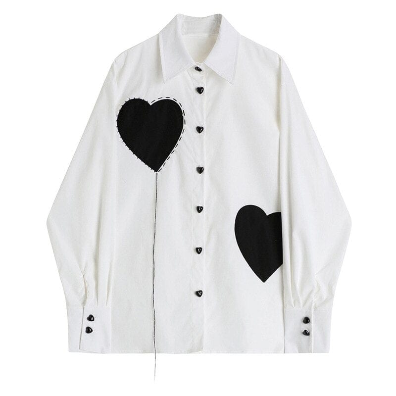 Kinky Cloth white / S Collared Heart Patterned Oversized Shirt