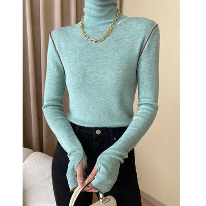 Kinky Cloth Green / One Size Color-block Knit Turtleneck Sweater