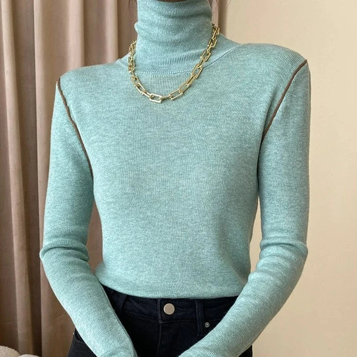 Kinky Cloth Color-block Knit Turtleneck Sweater