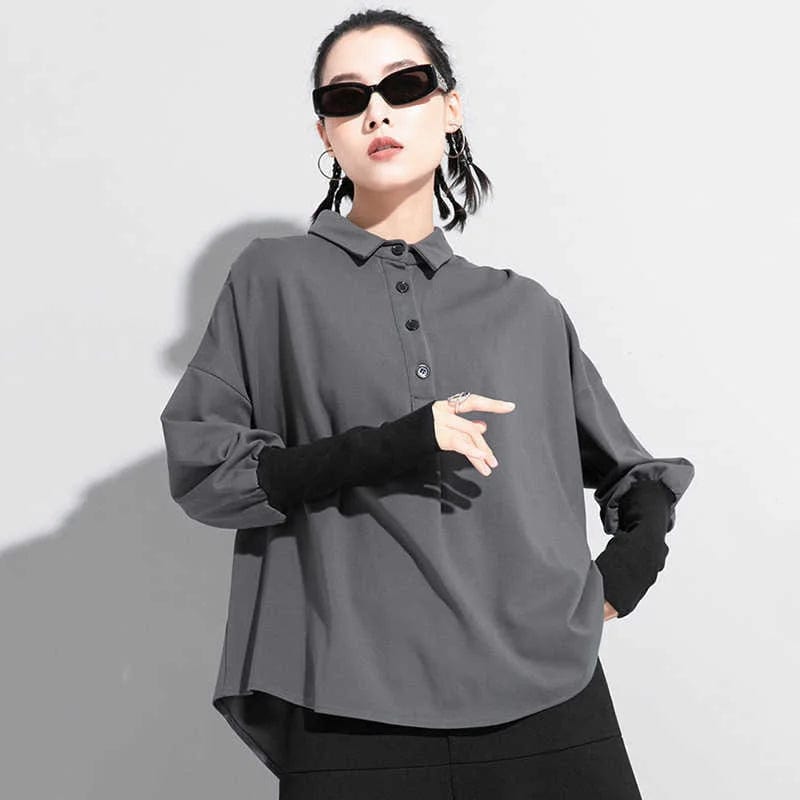 Kinky Cloth gray / M Contrast Color Button Down Blouse