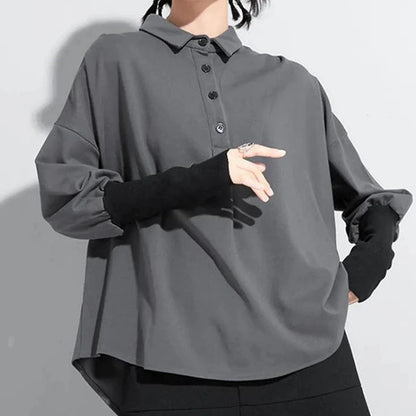 Kinky Cloth Contrast Color Button Down Blouse