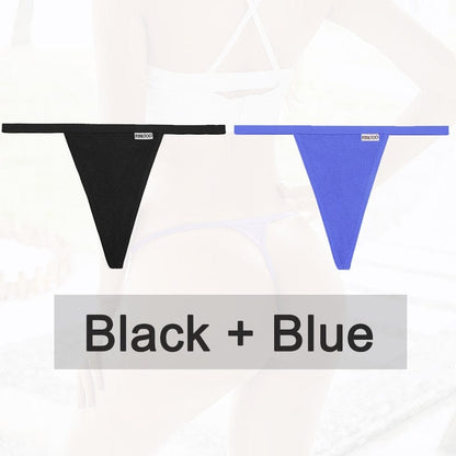 Kinky Cloth black blue / M Cotton G-String T-Back 2PCS/Set