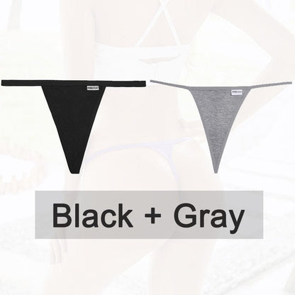 Kinky Cloth black gray / M Cotton G-String T-Back 2PCS/Set
