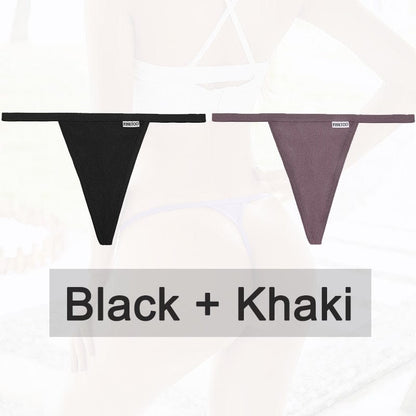 Kinky Cloth black khaki / M Cotton G-String T-Back 2PCS/Set