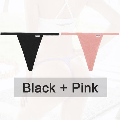 Kinky Cloth black pink / M Cotton G-String T-Back 2PCS/Set