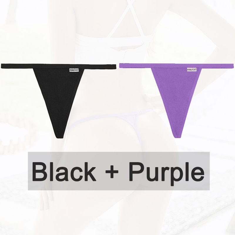 Kinky Cloth black purple / M Cotton G-String T-Back 2PCS/Set