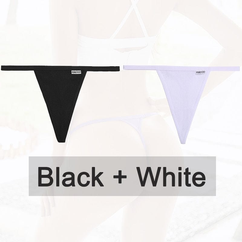 Kinky Cloth black white / M Cotton G-String T-Back 2PCS/Set