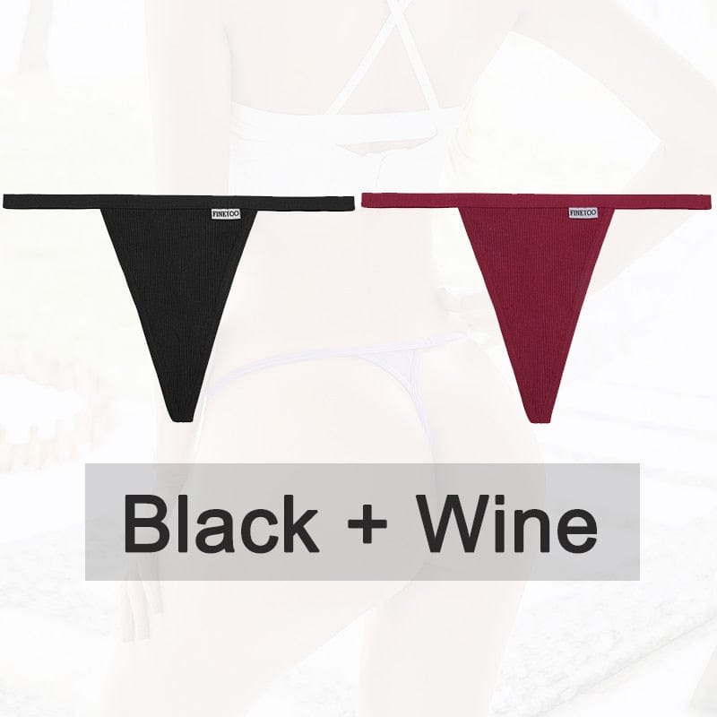 Kinky Cloth black wine / M Cotton G-String T-Back 2PCS/Set