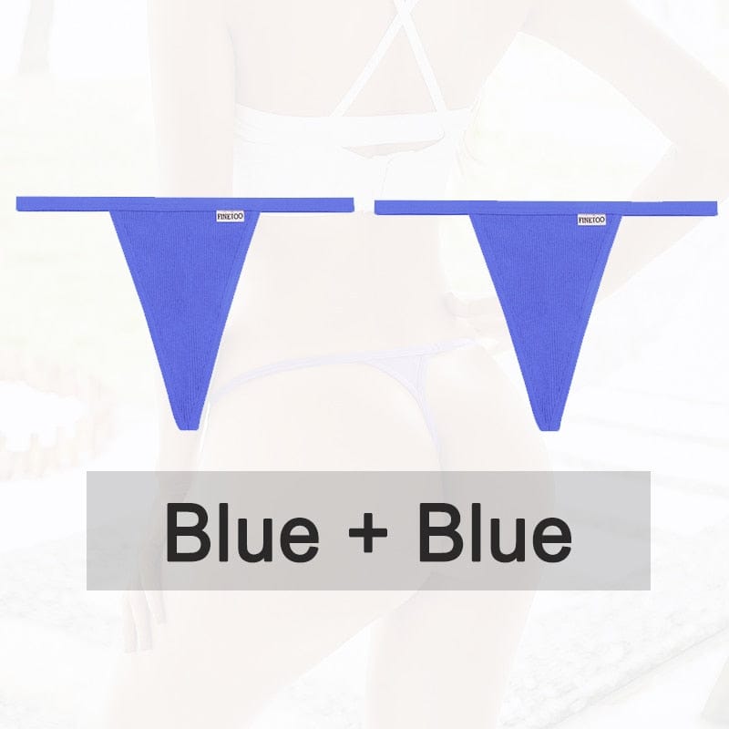 Kinky Cloth blue blue / M Cotton G-String T-Back 2PCS/Set