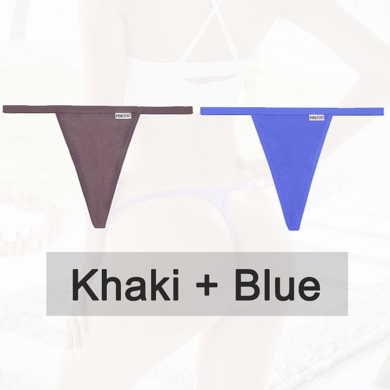 Kinky Cloth khaki blue / M Cotton G-String T-Back 2PCS/Set