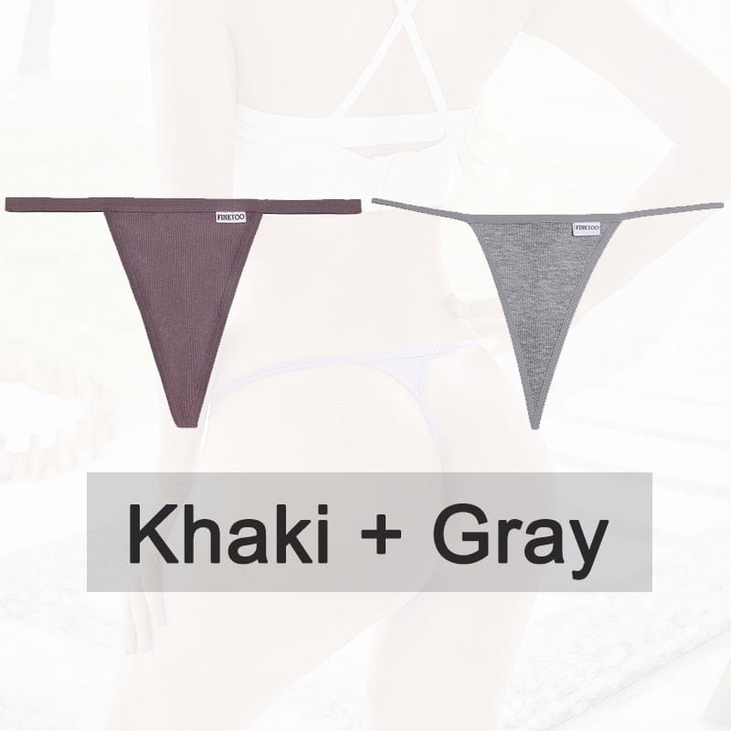 Kinky Cloth khaki gray / M Cotton G-String T-Back 2PCS/Set