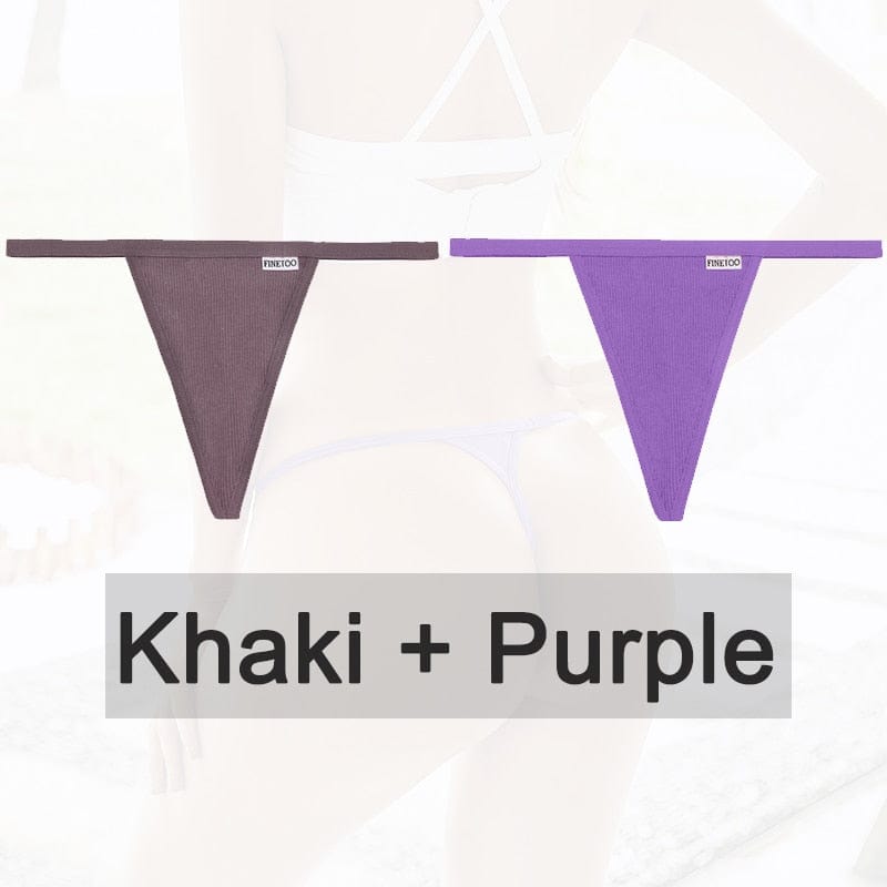 Kinky Cloth khaki purple / M Cotton G-String T-Back 2PCS/Set