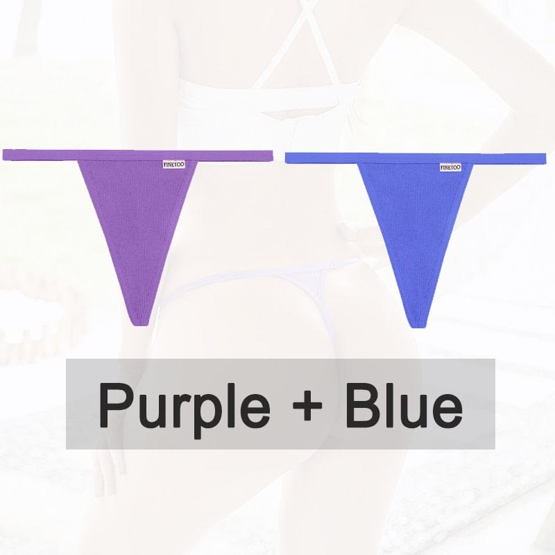 Kinky Cloth purple blue / M Cotton G-String T-Back 2PCS/Set