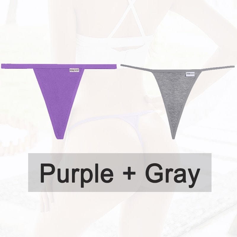 Kinky Cloth purple gray / M Cotton G-String T-Back 2PCS/Set