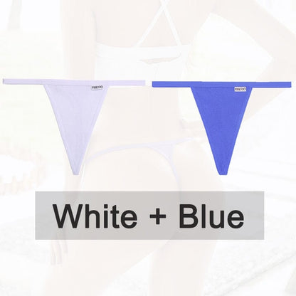 Kinky Cloth white blue / M Cotton G-String T-Back 2PCS/Set
