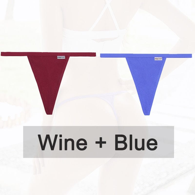 Kinky Cloth wine blue / M Cotton G-String T-Back 2PCS/Set