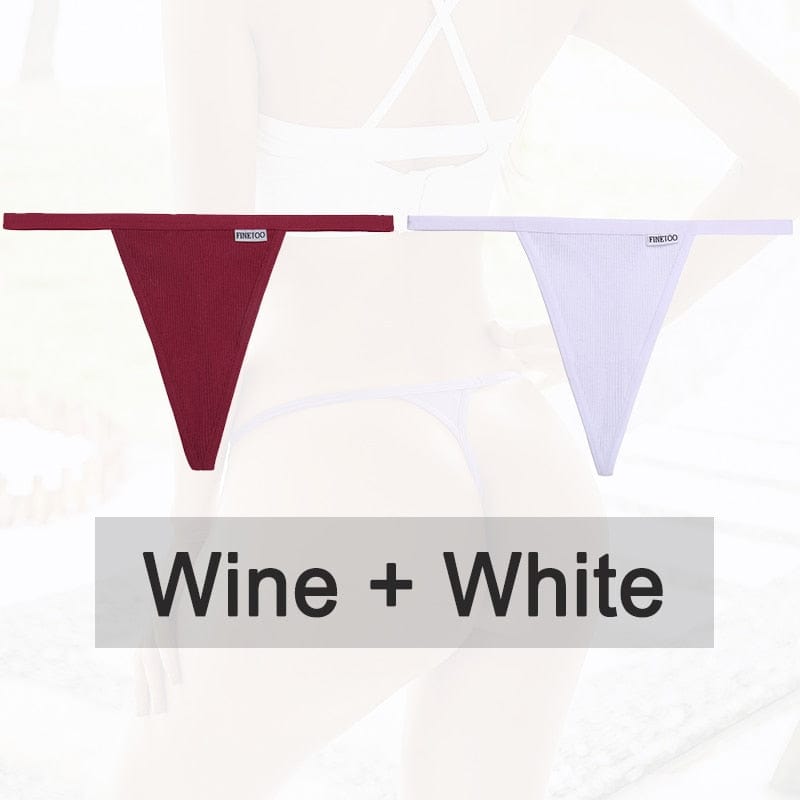 Kinky Cloth wine white / M Cotton G-String T-Back 2PCS/Set