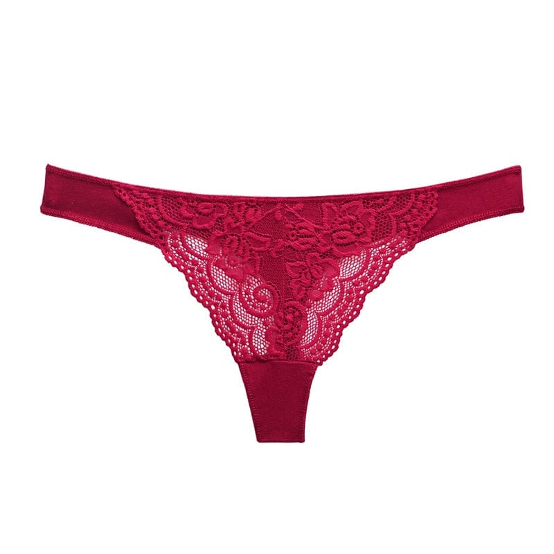 Kinky Cloth Wine red / M / fast shipping Cotton Lace Thong  Panties
