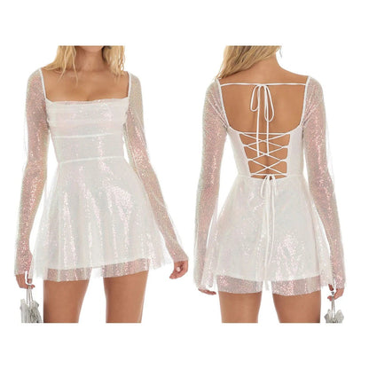 Kinky Cloth White / S Crisscross Lace-up Backless Dress