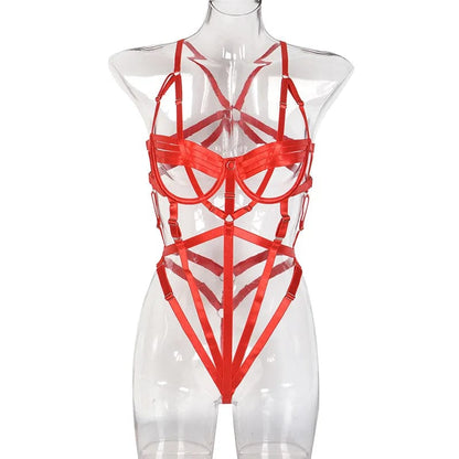 Kinky Cloth Red / S Cut Out Garter Bandage Bodysuit