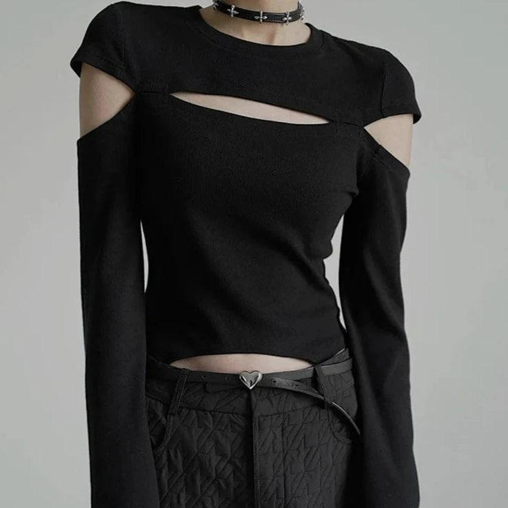 Kinky Cloth black / S Cut-out Knitting Sweater