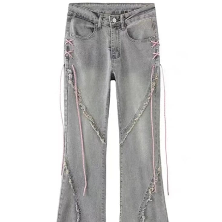 Kinky Cloth Denim Lace-up Flare Pants